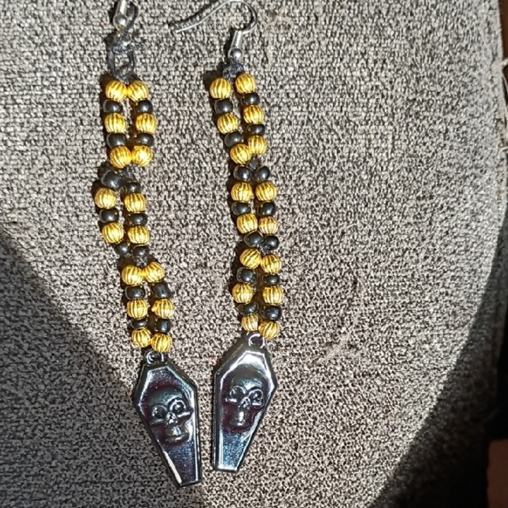 Silver and Yellow Beaded Earrings